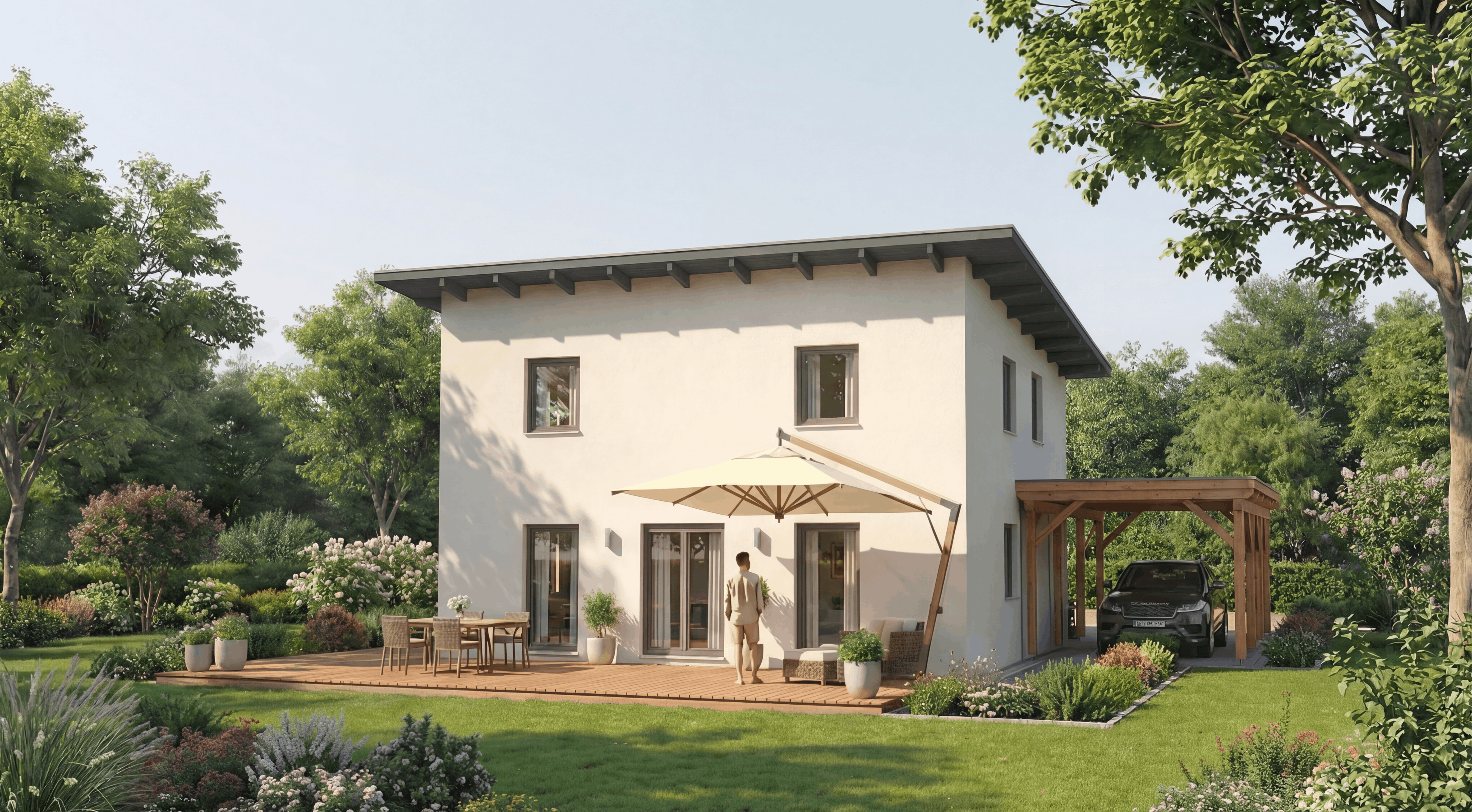 Fotorealistische Außenvisualisierung eines modernen Wohnhauses